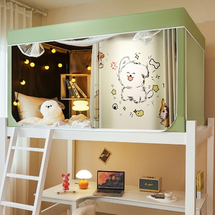 91家纺网 家纺一手货源 找家纺 2024新款物理强遮光纳米技术静电植绒环保透气床帘加密纱学生蚊帐