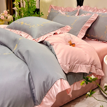 91家纺网 家纺一手货源 找家纺 （总）经年2025年 新款 韩版刺绣公主风水洗真丝冰丝天丝四件套 直播爆款