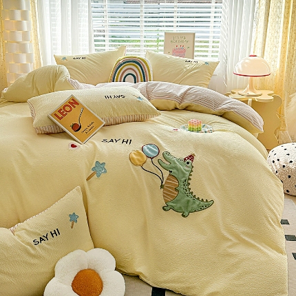 91家纺网 家纺一手货源 找家纺 （总）苏米娜2024春夏新款泡泡棉四件套泡泡棉刺绣花四件套水洗棉四件套A类母婴级小清新