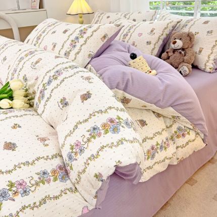 91家纺网 家纺一手货源 找家纺 总优选良品2025直播爆款新款超柔提花有氧小竺棉双层纱三件套四件套