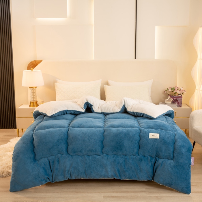 91家纺网 家纺一手货源 找家纺 恋之巢家纺 2024新款牛奶绒+羊羔绒被芯 牛奶绒+羊羔绒-宾利蓝