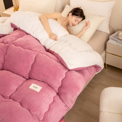 恋之巢家纺 2024新款牛奶绒+羊羔绒被芯 牛奶绒+羊羔绒-豆沙