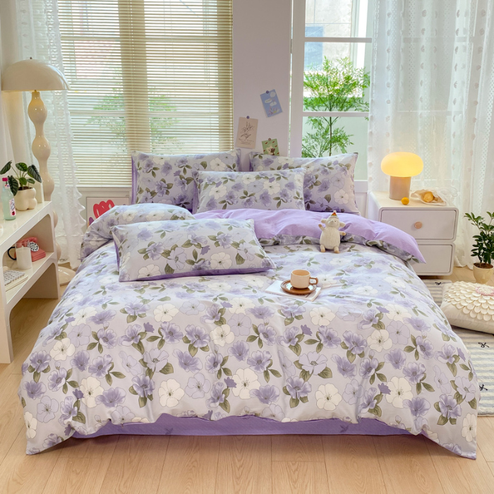 91家纺网 家纺一手货源 找家纺 黑马家居2025新款全棉印花喷气12868套件-四件套 秋海棠