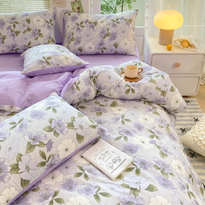 91家纺网 家纺一手货源 找家纺 黑马家居2025新款全棉印花喷气12868套件-四件套 秋海棠