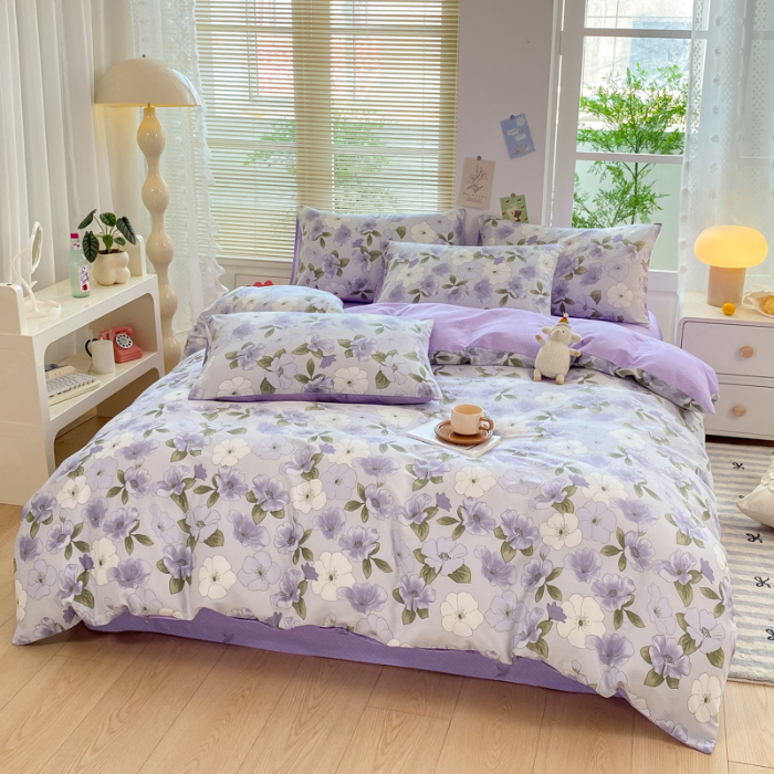 91家纺网 家纺一手货源 找家纺 黑马家居2025新款全棉印花喷气12868套件-四件套 秋海棠