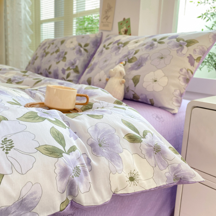 91家纺网 家纺一手货源 找家纺 黑马家居2025新款全棉印花喷气12868套件-四件套 秋海棠