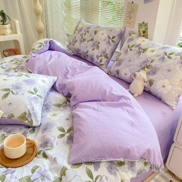 91家纺网 家纺一手货源 找家纺 黑马家居2025新款全棉印花喷气12868套件-四件套 秋海棠