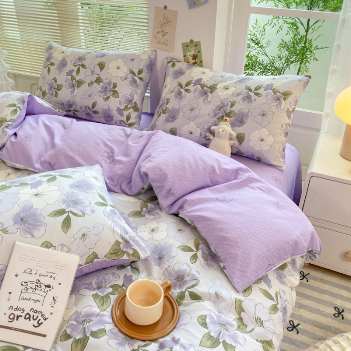 91家纺网 家纺一手货源 找家纺 黑马家居2025新款全棉印花喷气12868套件-四件套 秋海棠