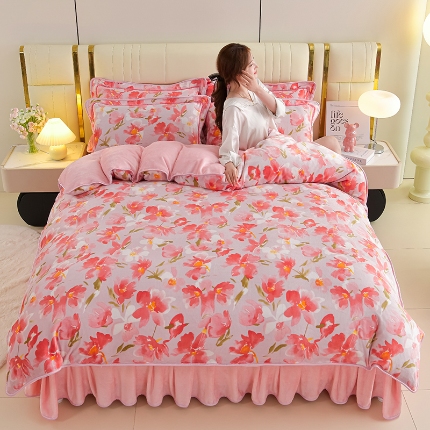 91家纺网 家纺一手货源 找家纺 总-合并 梦之星 2025新款8.5斤高克重印花+纯色牛奶绒金貂绒四件套