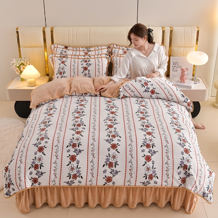 91家纺网 家纺一手货源 找家纺 总-合并 梦之星 2025新款8.5斤高克重印花+纯色牛奶绒金貂绒四件套