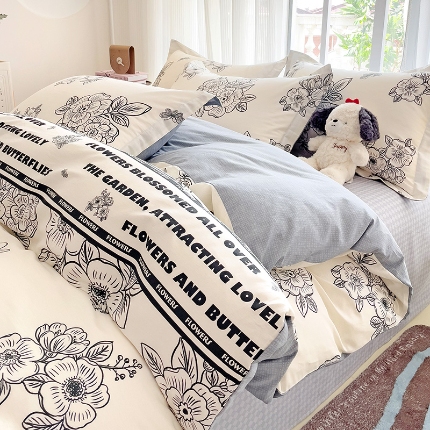 91家纺网 家纺一手货源 找家纺 优选 2025直播爆款全棉ins印花四件套纯棉三件套床单床笠学生三件套 安曼