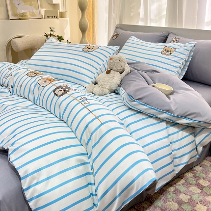 91家纺网 家纺一手货源 找家纺 （总）经年2025年 新款 学生卡通水洗真丝冰丝天丝四件套 直播爆款