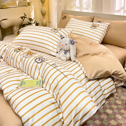 91家纺网 家纺一手货源 找家纺 （总）经年2025年 新款 学生卡通水洗真丝冰丝天丝四件套 直播爆款