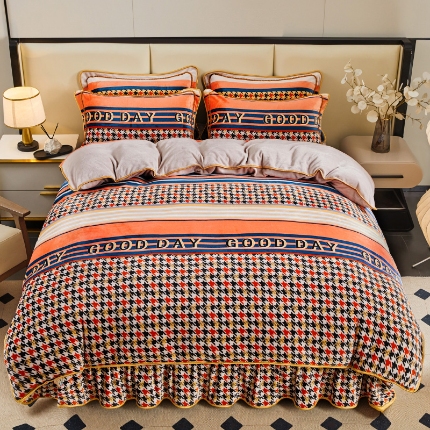 91家纺网 家纺一手货源 找家纺 （总）博兰蒂 2025新款床裙款高克重牛奶绒印花四件套