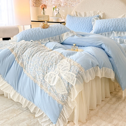 91家纺网 家纺一手货源 找家纺 2025法式公主风水洗棉立体花绣花床盖款四件套蕾丝床盖款三件套韩版贴布绣雪纺花边床盖款四件套