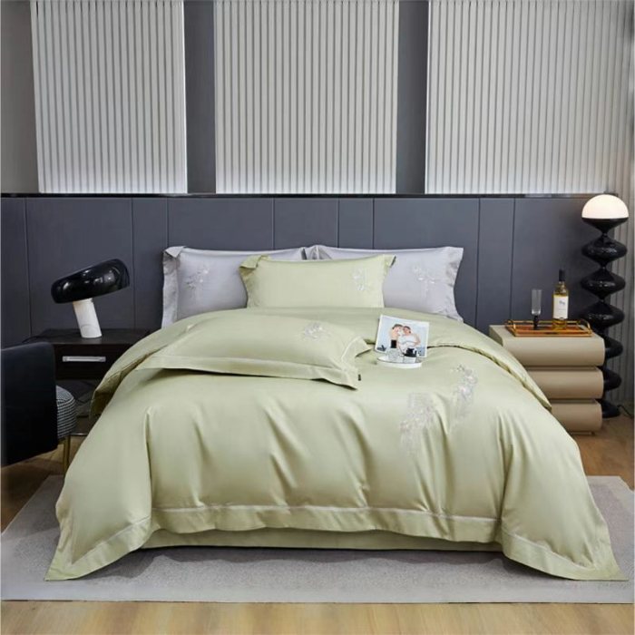 91家纺网 家纺一手货源 找家纺 2024婚庆送礼休闲居家50双股棉轻奢高端绣花圆角款四件套艾丽莎糸列新品