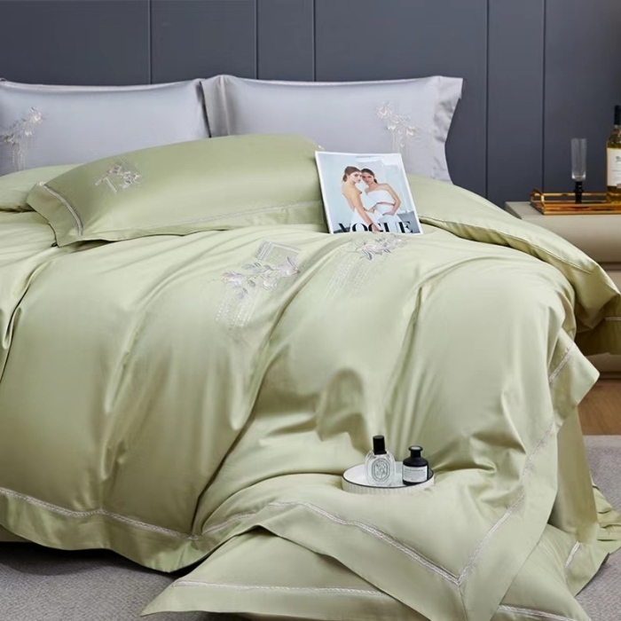 91家纺网 家纺一手货源 找家纺 2024婚庆送礼休闲居家50双股棉轻奢高端绣花圆角款四件套艾丽莎糸列新品