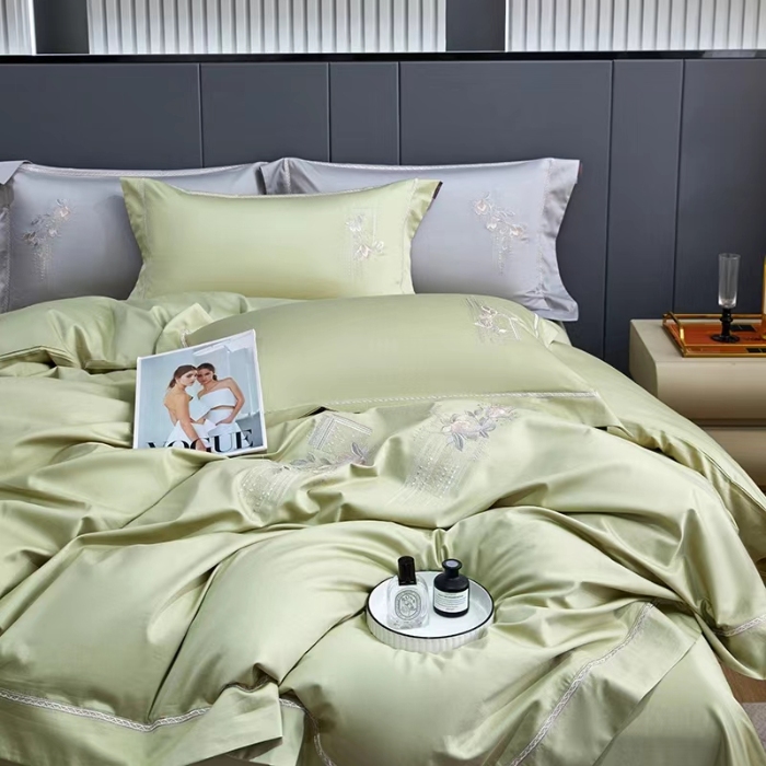 91家纺网 家纺一手货源 找家纺 2024婚庆送礼休闲居家50双股棉轻奢高端绣花圆角款四件套艾丽莎糸列新品