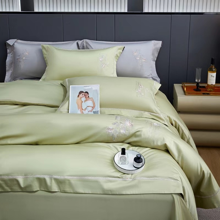 91家纺网 家纺一手货源 找家纺 2024婚庆送礼休闲居家50双股棉轻奢高端绣花圆角款四件套艾丽莎糸列新品