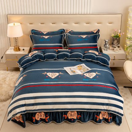 91家纺网 家纺一手货源 找家纺 （总）博兰蒂 2025新款床裙款高克重牛奶绒印花四件套