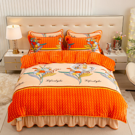 91家纺网 家纺一手货源 找家纺 （总）博兰蒂 2025新款床裙款高克重牛奶绒印花四件套