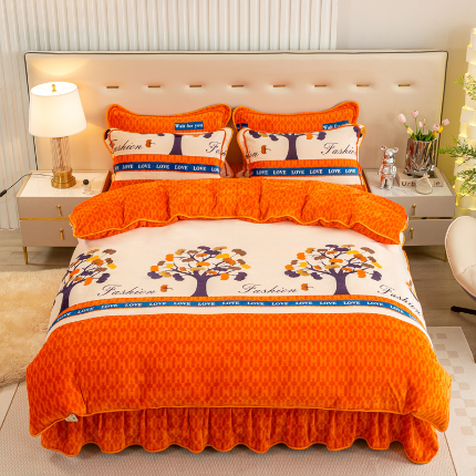 91家纺网 家纺一手货源 找家纺 （总）博兰蒂 2025新款床裙款高克重牛奶绒印花四件套