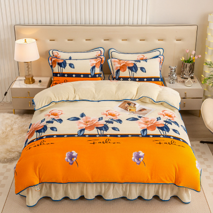 91家纺网 家纺一手货源 找家纺 （总）博兰蒂 2025新款床裙款高克重牛奶绒印花四件套