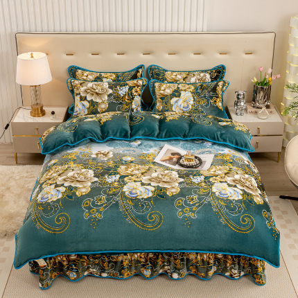 91家纺网 家纺一手货源 找家纺 （总）博兰蒂 2025新款床裙款高克重牛奶绒印花四件套