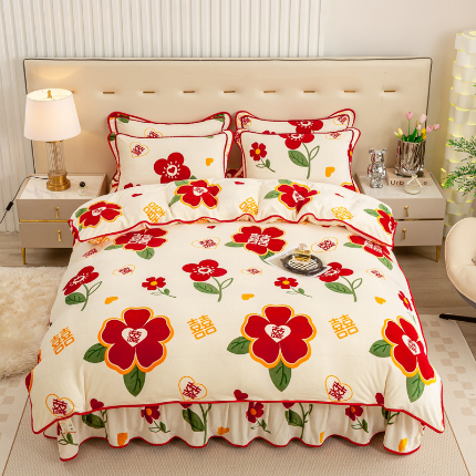 91家纺网 家纺一手货源 找家纺 （总）博兰蒂 2025新款床裙款高克重牛奶绒印花四件套