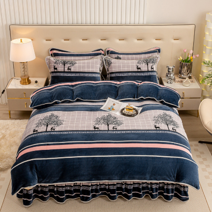 91家纺网 家纺一手货源 找家纺 博兰蒂 2025新款床裙款高克重牛奶绒印花四件套 一路有你