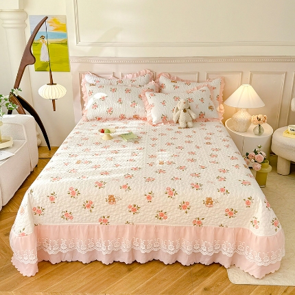 91家纺网 家纺一手货源 找家纺 （总）2025春夏A类小清新双层纱棉麻泡泡棉床盖三件套有氧提花小竺棉纯棉全棉泡泡纱床盖三件套