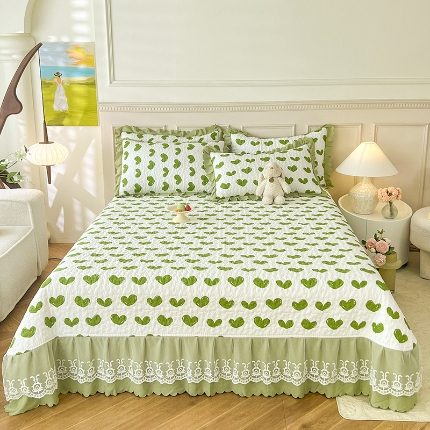 91家纺网 家纺一手货源 找家纺 （总）2025春夏A类小清新双层纱棉麻泡泡棉床盖三件套有氧提花小竺棉纯棉全棉泡泡纱床盖三件套