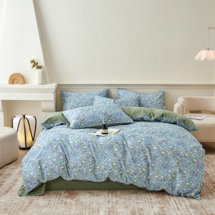 91家纺网 家纺一手货源 找家纺 柠馨 2024新款基础款全棉磨毛纯色四件套 兰黛