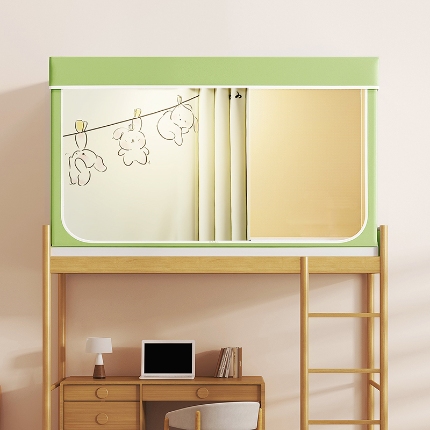 91家纺网 家纺一手货源 找家纺 2024新款物理强遮光纳米技术静电植绒环保透气床帘加密纱学生蚊帐