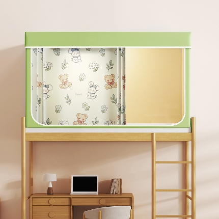 91家纺网 家纺一手货源 找家纺 2024新款物理强遮光纳米技术静电植绒环保透气床帘加密纱学生蚊帐