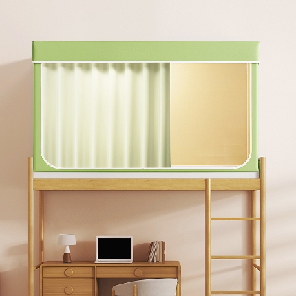 91家纺网 家纺一手货源 找家纺 2024新款物理强遮光纳米技术静电植绒环保透气床帘加密纱学生蚊帐