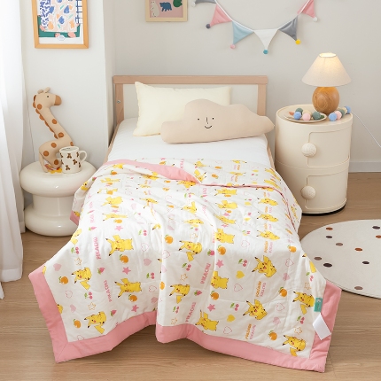 91家纺网 家纺一手货源 找家纺 （总）宝可梦系列-A类双层纱大豆儿童夏被幼儿园被子空调被 