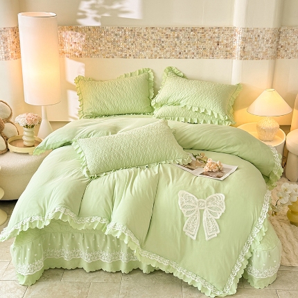 91家纺网 家纺一手货源 找家纺 （总）苏米娜2024韩版法式公主风水洗棉立体花绣花床盖款四件套蕾丝床盖款夏被四件套