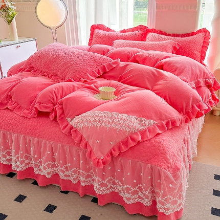 91家纺网 家纺一手货源 找家纺 （总）2025年高端12斤小香风高克重加厚240g牛奶绒床盖款四件套兔毛绒床盖款四件套宝宝绒婴儿绒剪花雕花兔绒四件套床盖床裙