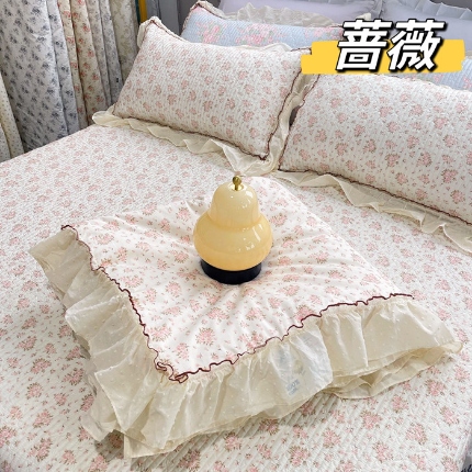 91家纺网 家纺一手货源 找家纺 （总）纯棉床盖被套255×230小香风法式全棉床裙花边夹棉床盖+枕套×2
