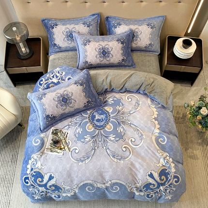 91家纺网 家纺一手货源 找家纺 （总）喜梦缘 2025新款大版花卉中国风加厚牛奶绒四件套（量大从优）