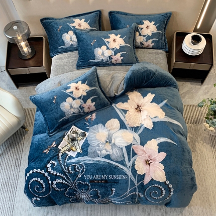 91家纺网 家纺一手货源 找家纺 （总）喜梦缘 2025新款大版花卉中国风加厚牛奶绒四件套（量大从优）