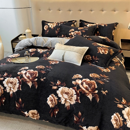 91家纺网 家纺一手货源 找家纺 （总）喜梦缘 2025新款大版花卉中国风加厚牛奶绒四件套（量大从优）