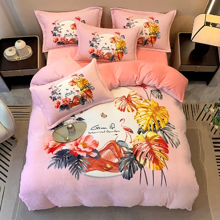 91家纺网 家纺一手货源 找家纺 （总）喜梦缘 2025新款大版花卉中国风加厚牛奶绒四件套（量大从优）