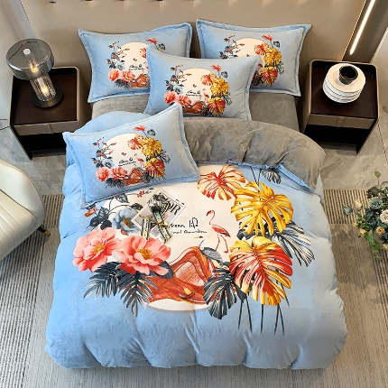 91家纺网 家纺一手货源 找家纺 （总）喜梦缘 2025新款大版花卉中国风加厚牛奶绒四件套（量大从优）