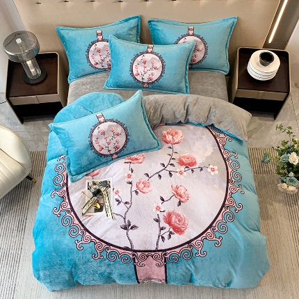 91家纺网 家纺一手货源 找家纺 （总）喜梦缘 2025新款大版花卉中国风加厚牛奶绒四件套（量大从优）