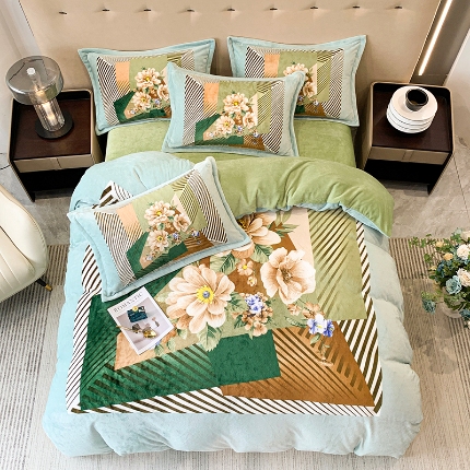 91家纺网 家纺一手货源 找家纺 （总）喜梦缘 2025新款大版花卉中国风加厚牛奶绒四件套（量大从优）