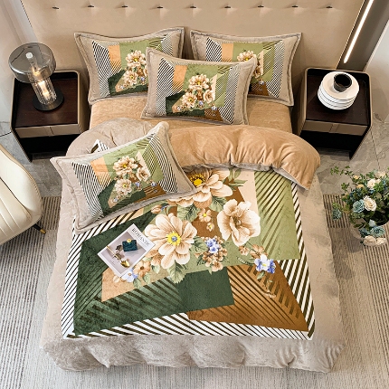 91家纺网 家纺一手货源 找家纺 （总）喜梦缘 2025新款大版花卉中国风加厚牛奶绒四件套（量大从优）