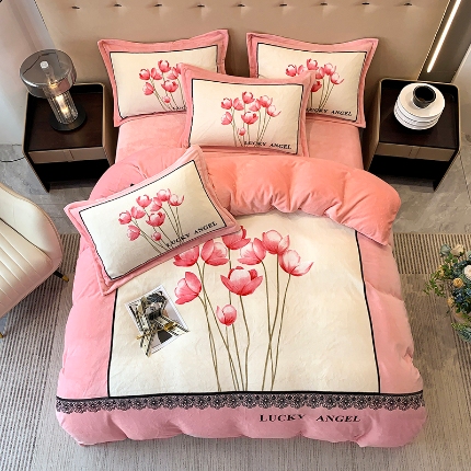 91家纺网 家纺一手货源 找家纺 （总）喜梦缘 2025新款大版花卉中国风加厚牛奶绒四件套（量大从优）