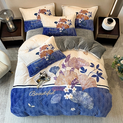 91家纺网 家纺一手货源 找家纺 （总）喜梦缘 2025新款大版花卉中国风加厚牛奶绒四件套（量大从优）